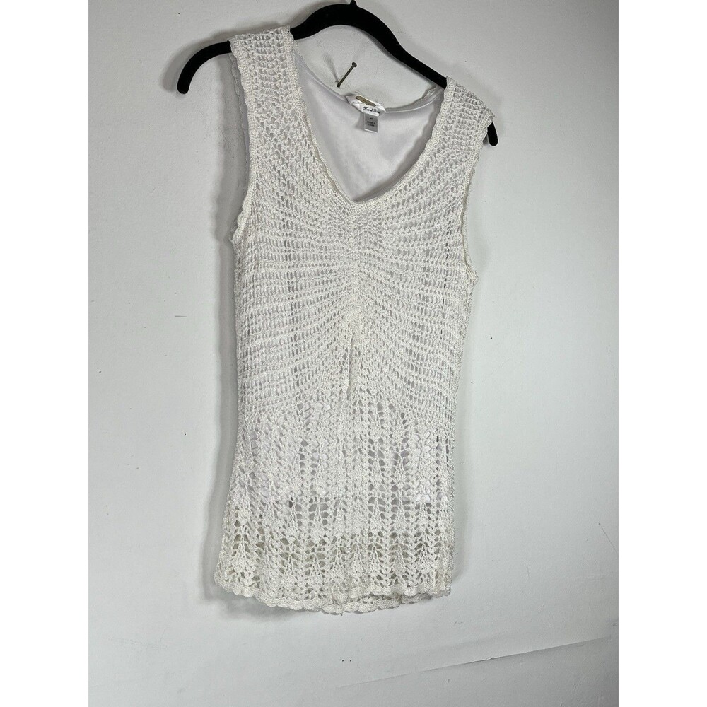 Talbots VTG Wms White Fairycore Whimsy Goth 90s Hand Knit Shirt Top Boho Sz P M